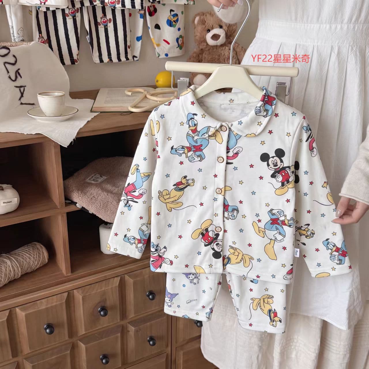 Kids Fall Winter Pajamas Boys Girls Wool Silk Home Wear Set Toddler Turn-Down Collar Cardigan Two-Piece Set