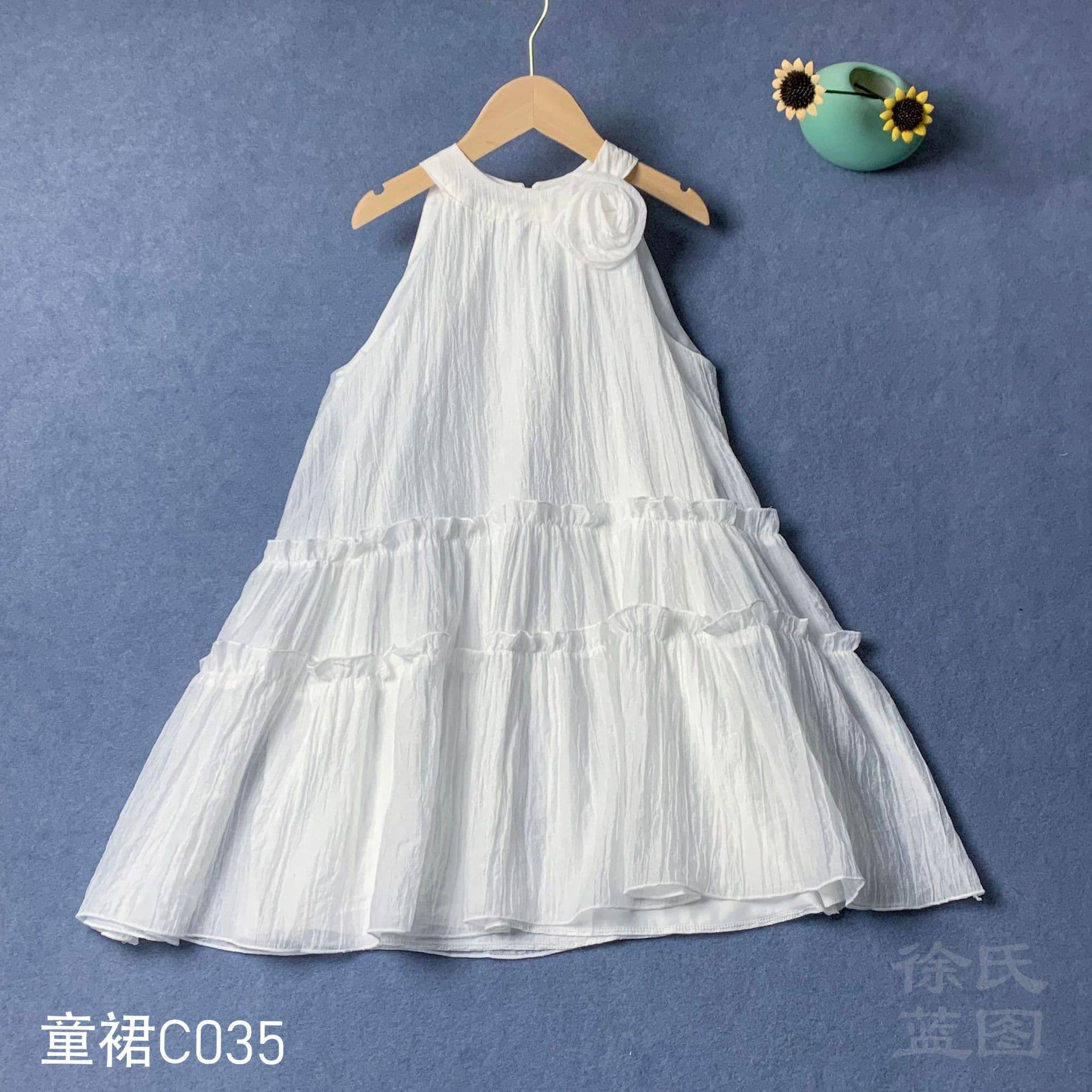 Tie-Dye White Base Summer New Girls Dress Travel Casual Children White Dress Halterneck Dress