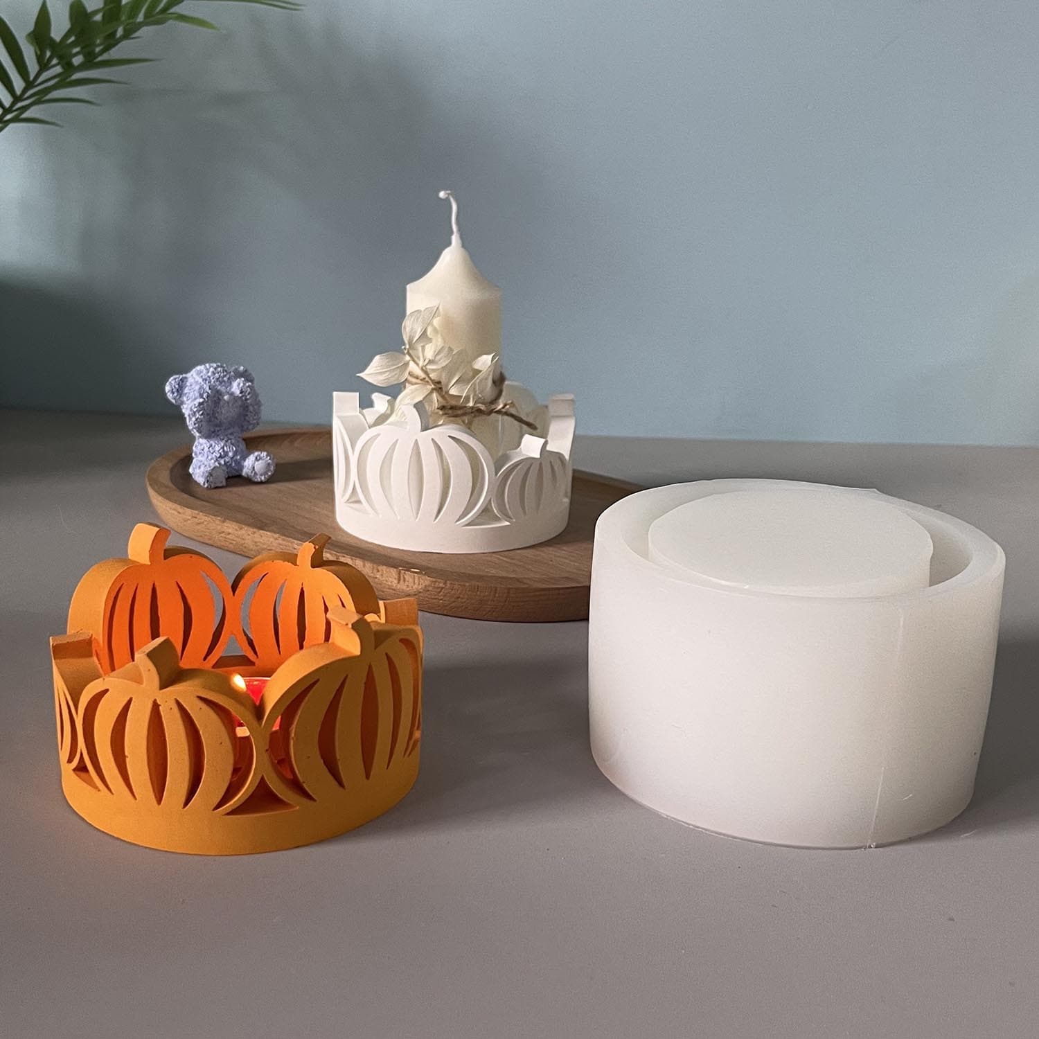 Hollow pumpkin lantern candle holder silicone round ring pumpkin candle holder holder tray plaster mold