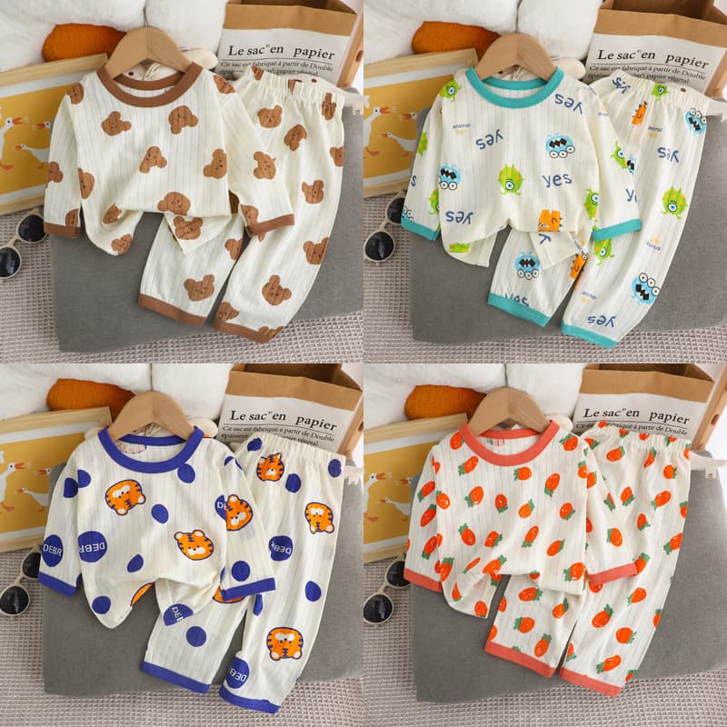 Summer Children's Long-Sleeved Pants Homewear Set Cotton Underwear Baby Thin Pajamas Air-Conditioned Clothing