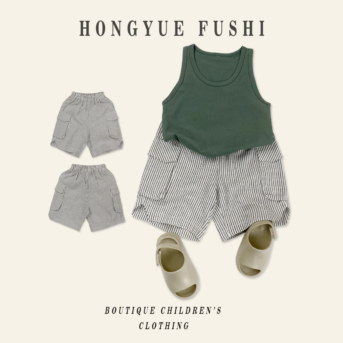 Lightweight Breathable Toddler Cotton Linen Striped Cargo Shorts Summer Cotton Linen Boys Girls Loose Big Pocket Bermuda Shorts