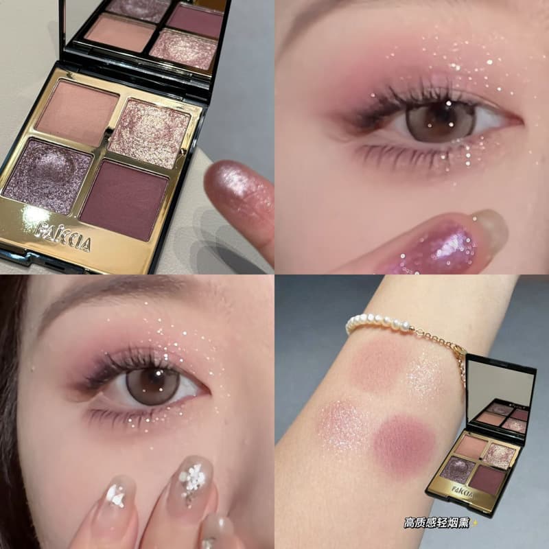 FAICCIA Mojito Four-Color Eyeshadow Palette with Intense Shimmer, Pearl, Pink-Brown Earth Tones, Smoky Matte, and Brightening Shades