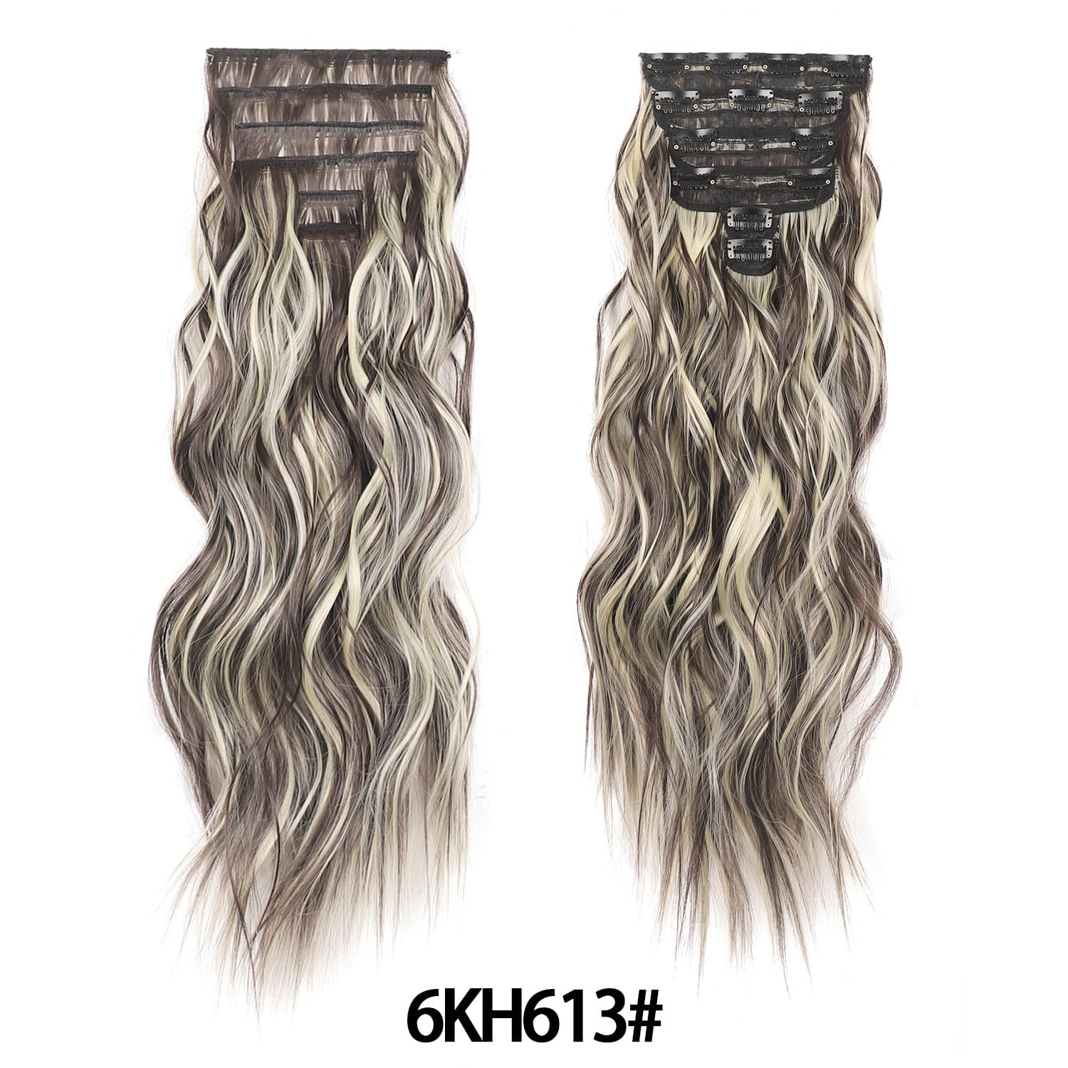 Heavy Water Wave Curly Hair 6-Piece Set with Clips, Synthetic Fiber Hair Extensions, Hot Selling in Europe and America