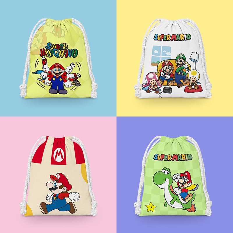 Mario Drawstring Pouch Cartoon Small Cloth Bag Student Storage Bag Cosmetic Bag Portable Toiletry Bag