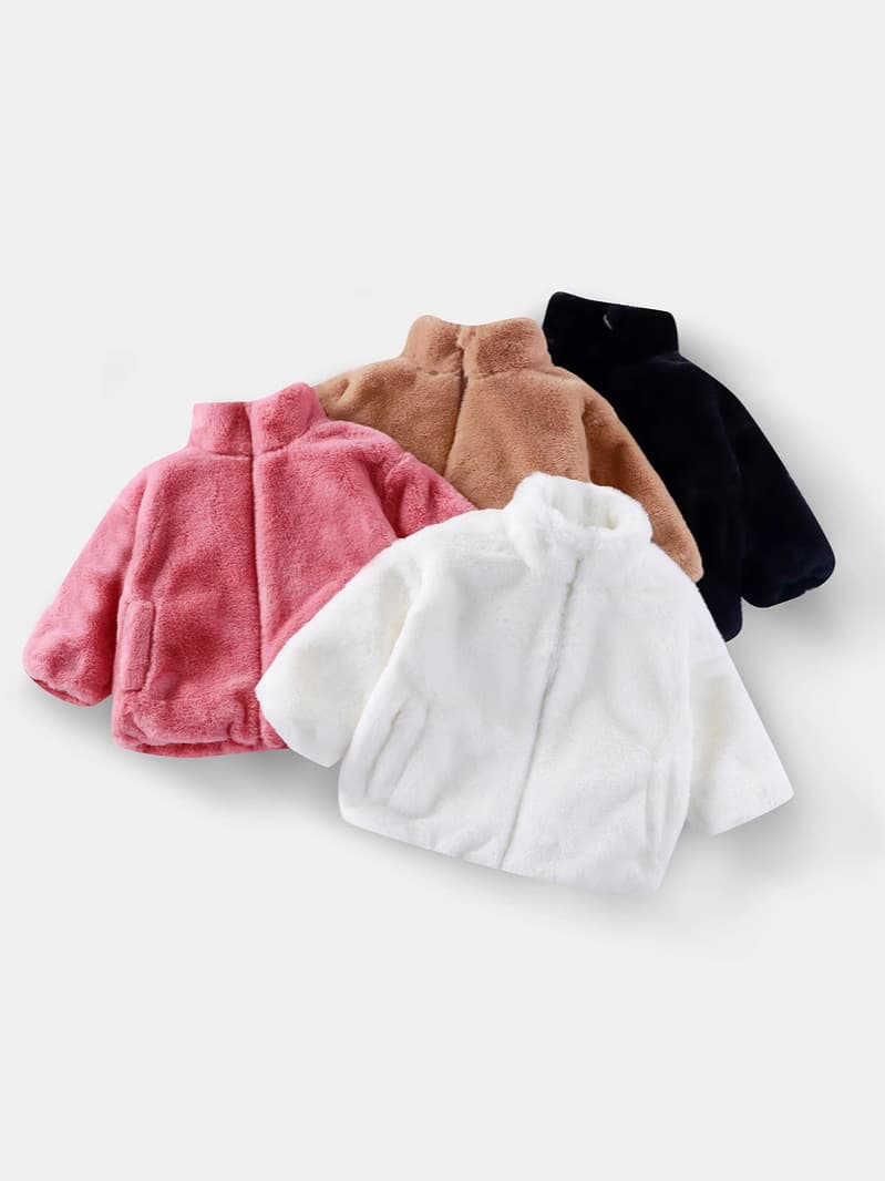 Boys and Girls Fur Coat 2025 Autumn/Winter New Style Faux Rabbit Fur Stand Collar Thick Warm Reversible Fur Sweater