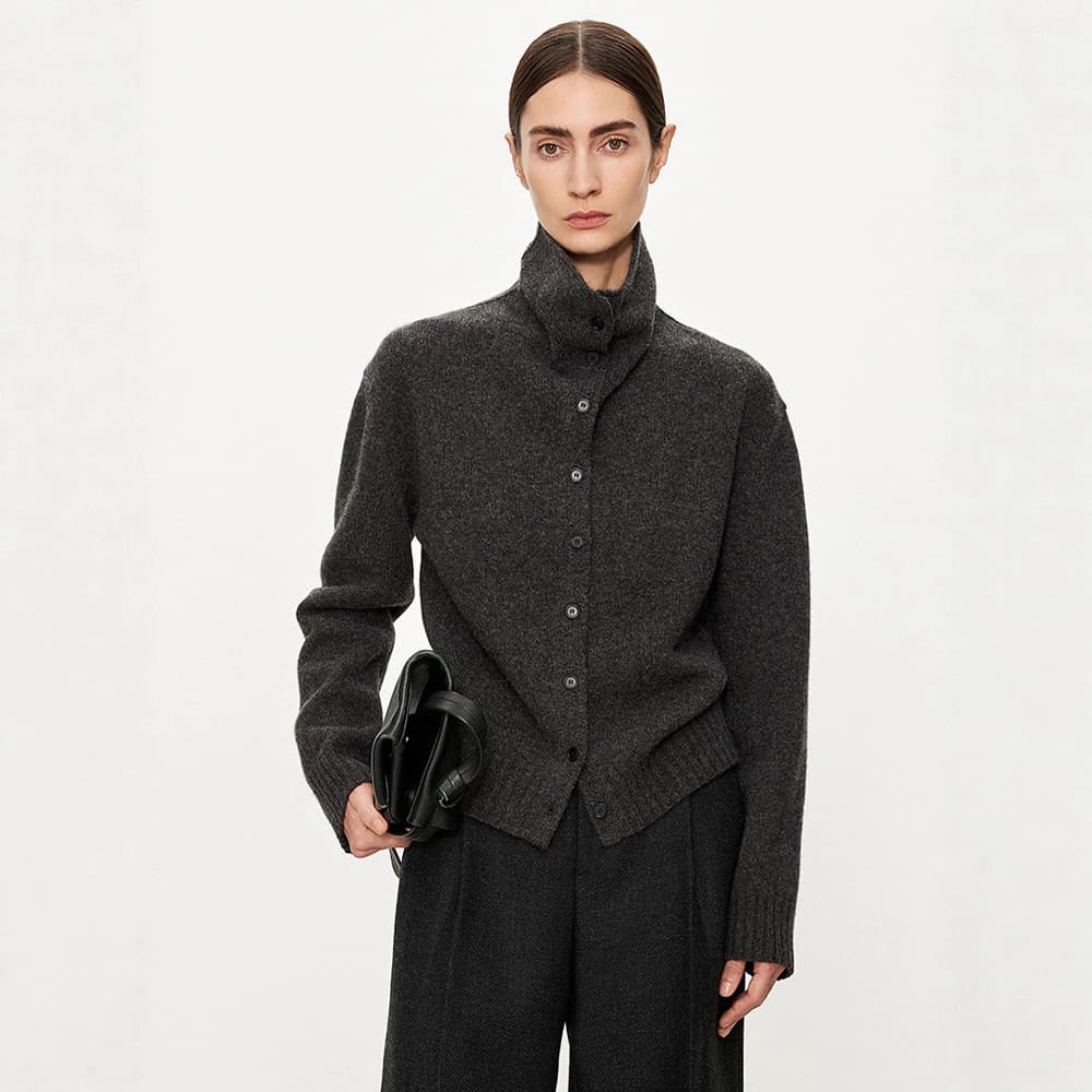 TH～ROW Pure Cashmere/Yak Wool Wool Casual Multi-Wear Button Hourglass Neck Inverted T Cardigan