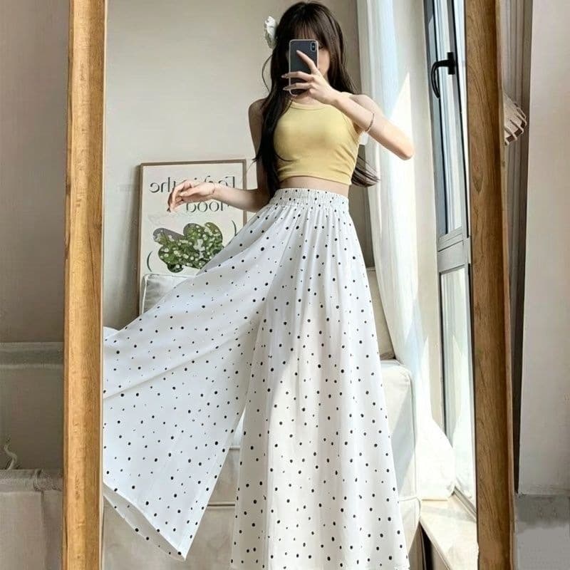 Wholesale New Petite Yamamoto-Style High-Waist Polka Dot Casual Cropped Wide-Leg Skirt Pants for Women Summer Thin Culottes
