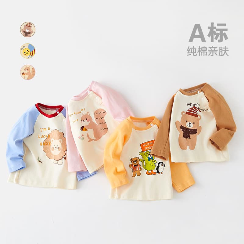Boys and Girls Sweatshirts, Newborn Infants and Young Children, Pure Cotton Bottoming Shirts, Outer Wear Tops, Baby Long-Sleeved Spring & Fall Thin T-Shirts