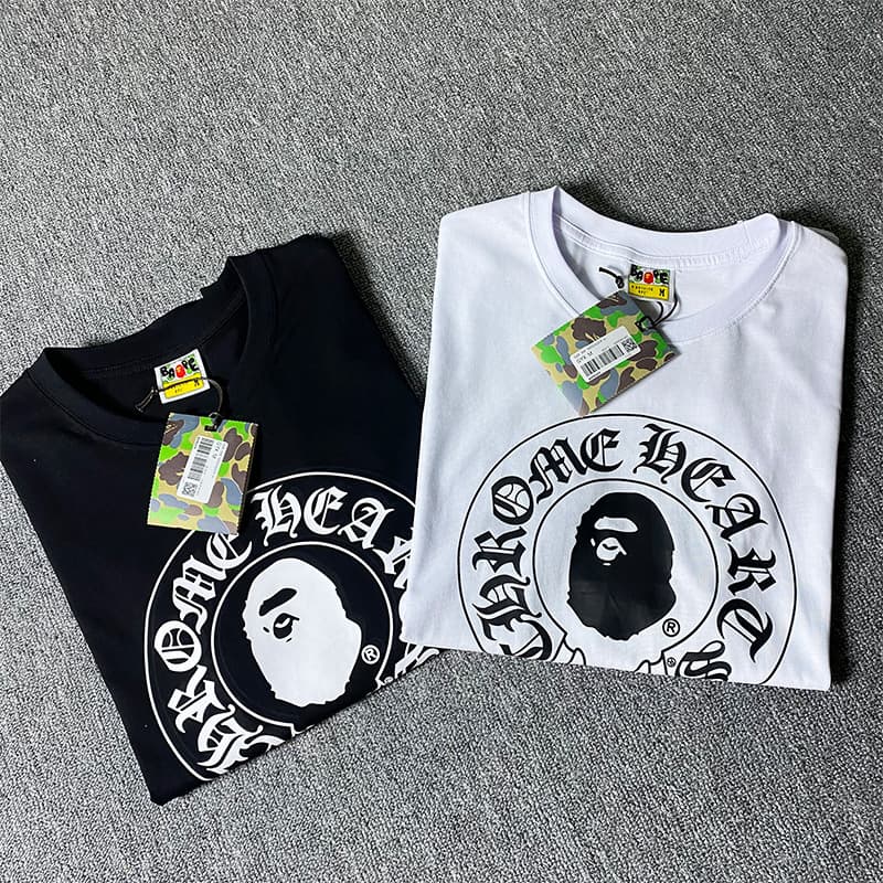 BAPE cross-border foreign trade short-sleeved cross little monkey Sanskrit print trendy loose round neck for men and women has long been available