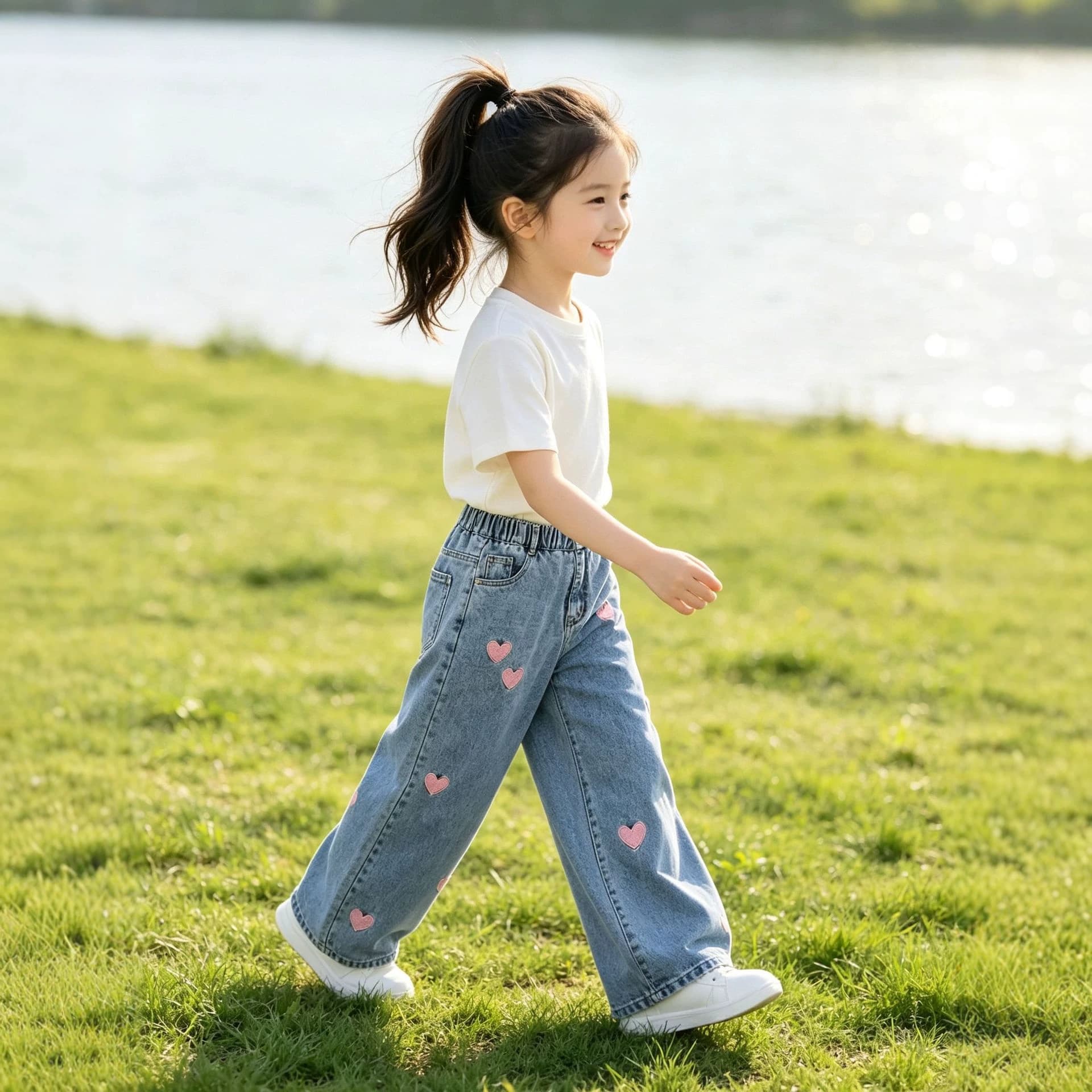 Girls' Spring and Autumn Jeans New Stylish Versatile Wide-Leg Pants