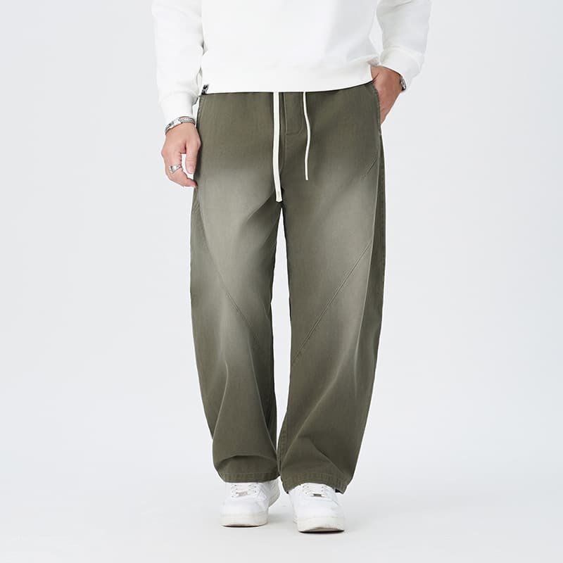 100% Cotton Wide Leg Pants Plus Size Bottoms American Casual Trendy Brand High-Street Gradient Drape Loose Men's Scimitar Pants