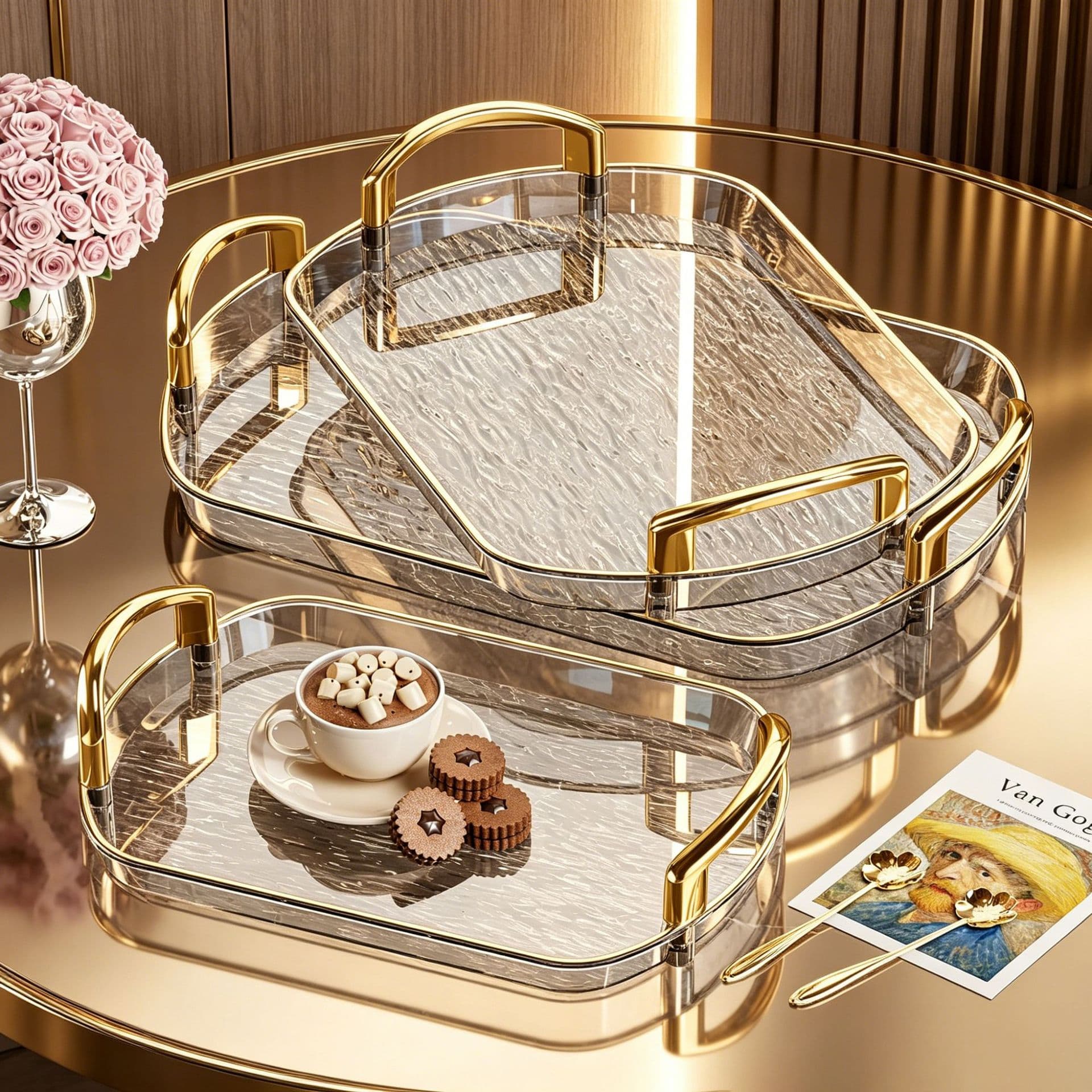 Nordic Ins Style Handle Tray Plastic Household Tea Tray Cake Plate Commercial Thickened Large Dinner Plate Dessert Plate