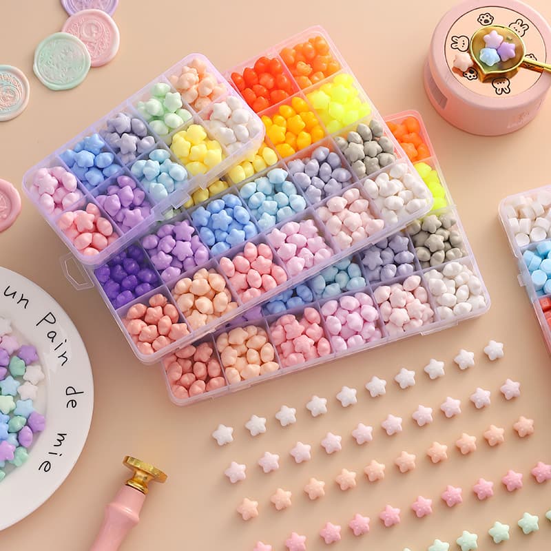Wax Seal Stamp Wax Beads Candle Storage Box Tool, Pearlescent Shaped Envelope Sealing, Star Wax Beads
