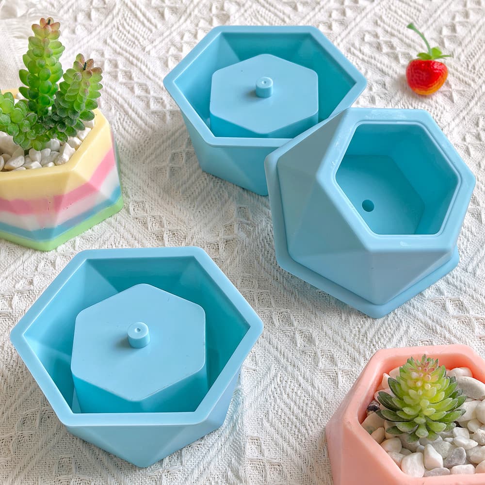 DIY Storage Box Epoxy Mold Large Hexagon Flower Pot Succulent Mold Cement Concrete Aromatherapy Plaster Mold 38
