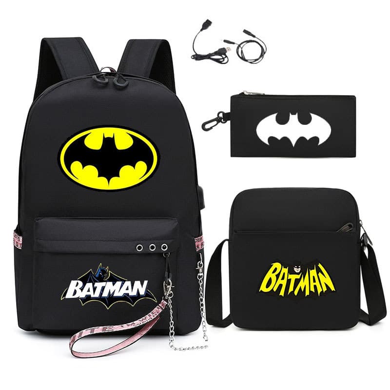 Batman 3-Piece Set Backpack Casual Laptop Backpack for Men and Women Printed Large Capacity Outdoor Backpack