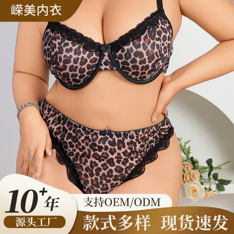 Sexy Leopard Print Lingerie Set Plus Size for Curvy Women Push-Up Bra and Panty Two-Piece Set