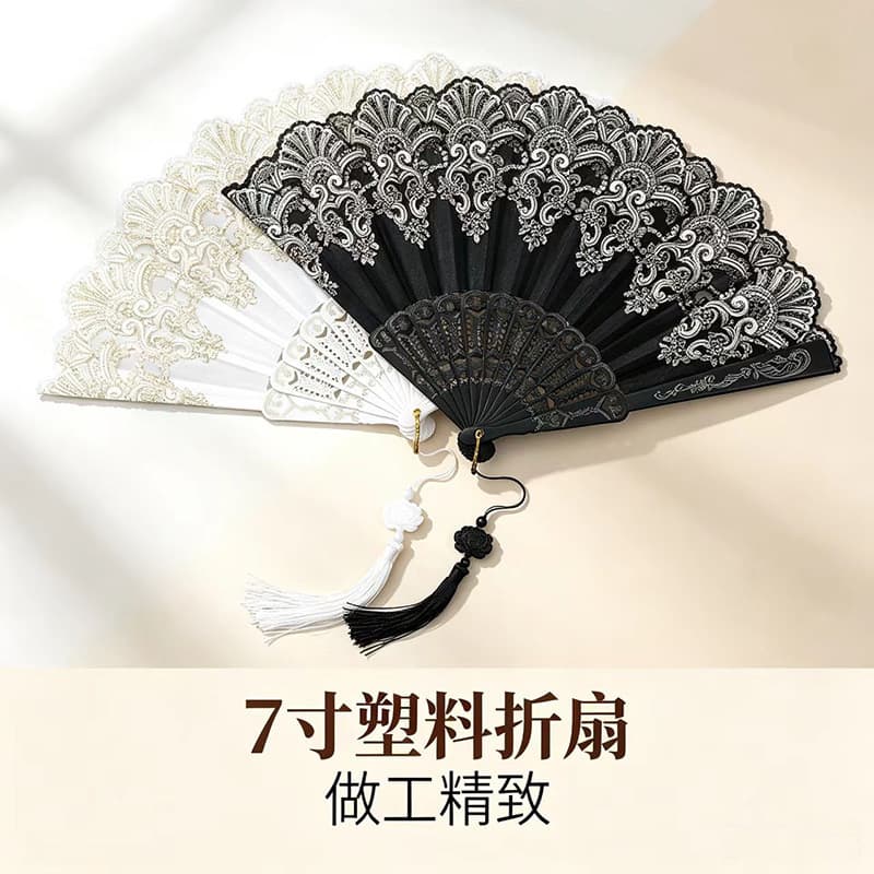 New Chinese style lace folding fan retro Chinese style dance fan folding fan women's antique cheongsam accessories fan plastic