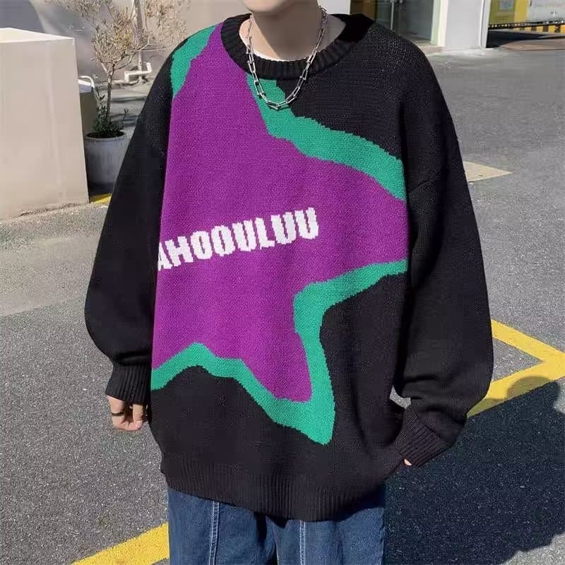 Autumn and winter hooded sweatshirt men's Japanese retro trendy brand loose casual round neck tops men's pullover sweater