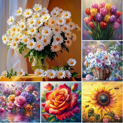 Handmade 5D Diamond Painting DIY New Flower Full Diamond Custom Round Drill Cross-Border Source Factory