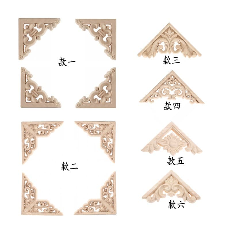 Dongyang wood carving, European-style decorative accessories, unfinished solid wood corner ornaments for retail, antique-style home decoration.