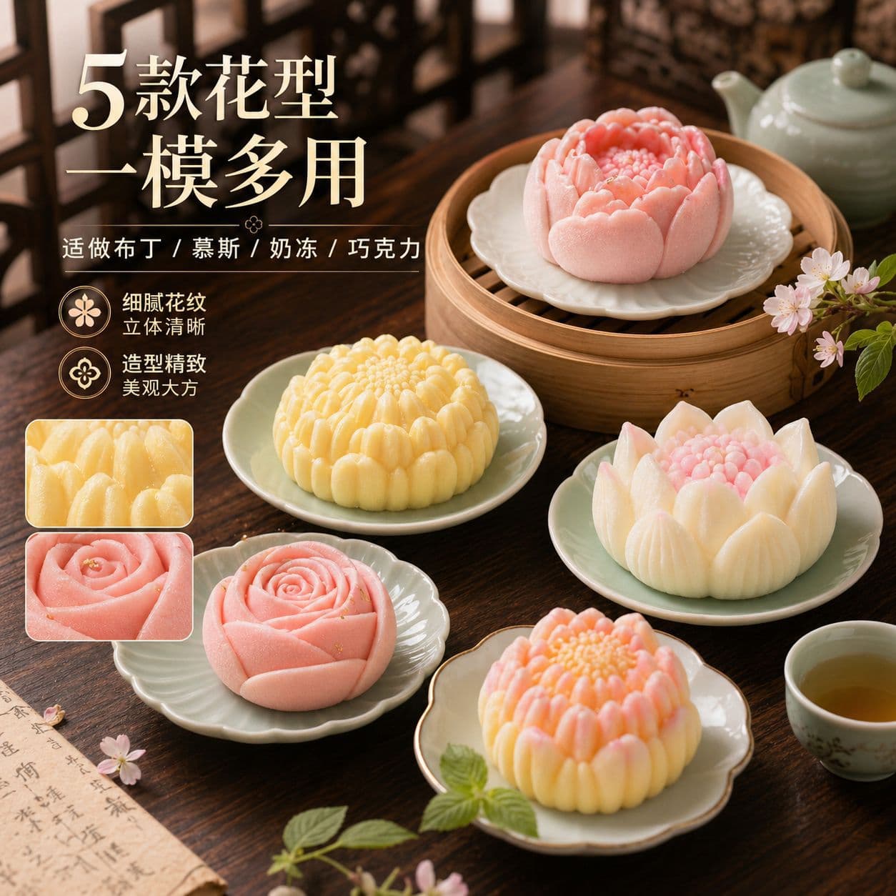 Misong Chinese Style Hibiscus Flower Mousse Cake Silicone Mold DIY Lotus Mung Bean Pastry and Wagashi Silicone Mold