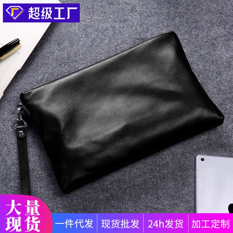 New Men's Genuine Leather Casual Handbag Top Layer Cowhide Envelope Bag Large Capacity Clutch Soft Leather Men's Handbag