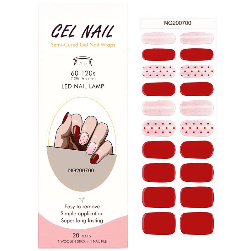 Factory supply Huizi lighting gel nail patch semi-cured nail polish film nail patch polka dot nail patch