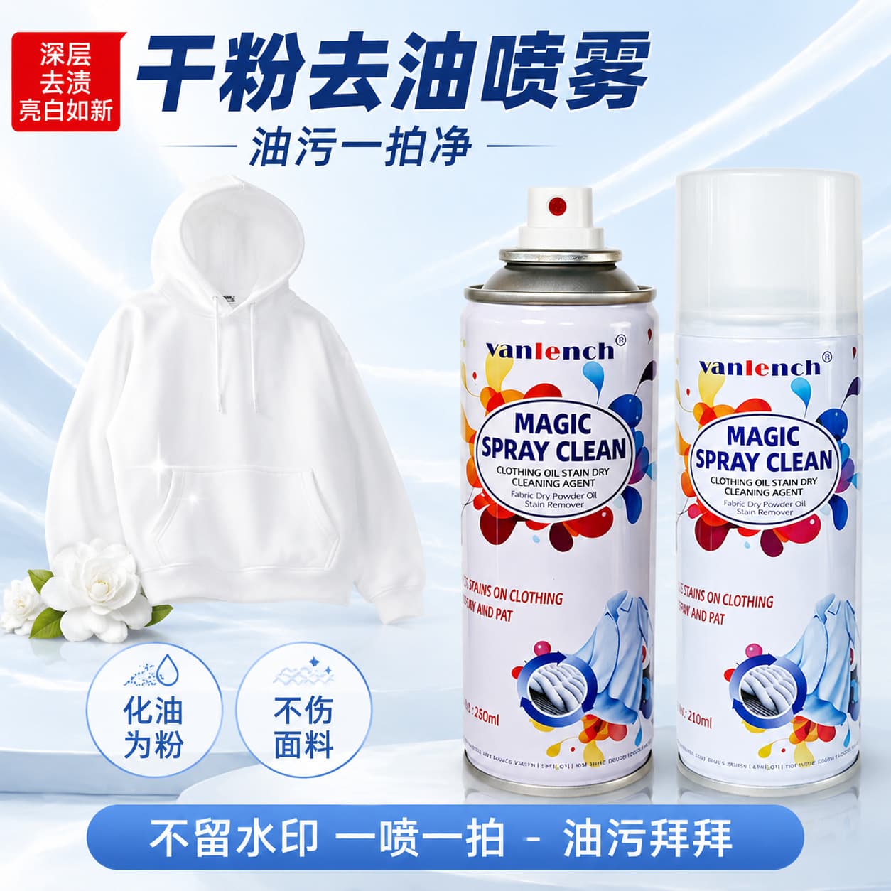 Portable No-Rinse Clothing Stain Remover Spray for Down Jackets and Fabric Oil Stains