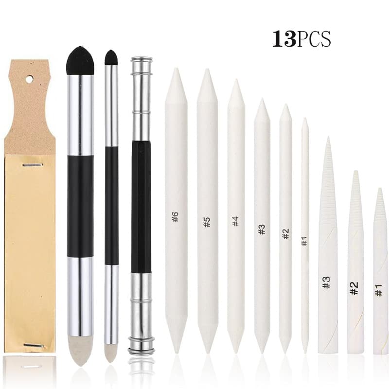 Cross-border sketch paper erase pen 14 set black highlight sketch soft erase pen smear correction pen painting blending supplies