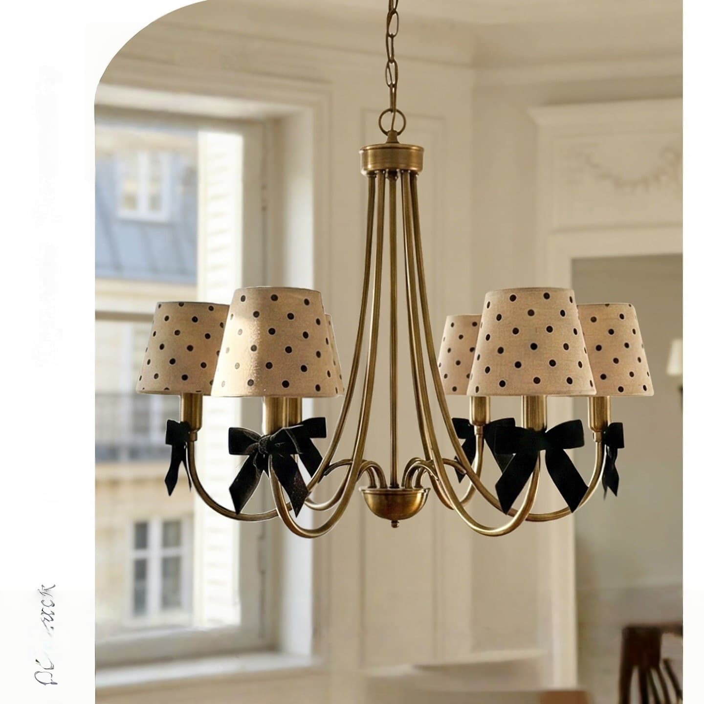 American retro chandelier living room and restaurant polka dot lampshade bow decoration personalized creative children's room lamps