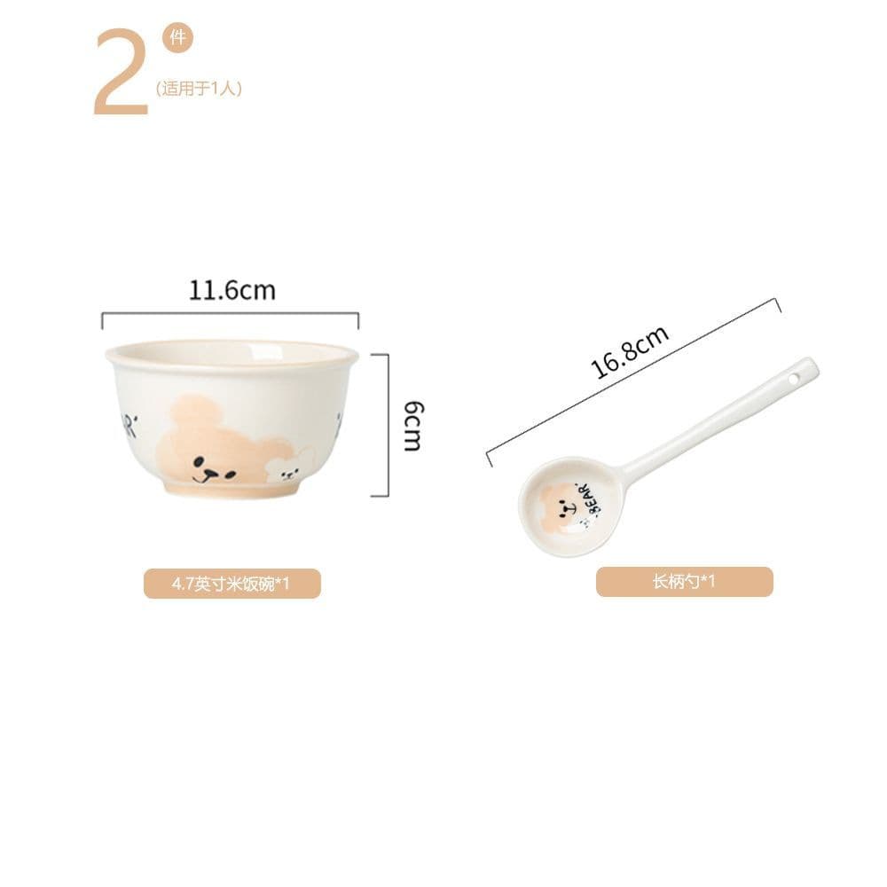 Cartoon Cute Bear Ceramic Bowl and Plate Set for Home Use, Kids Small Bowl, Snack Plate, Yogurt Bowl, Adorable Bowl and Plate Set