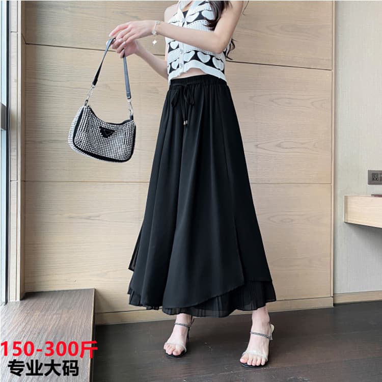 Chiffon wide-leg pants for women summer thin high-waisted comfortable straight pants loose and slim black nine-point pants 8355