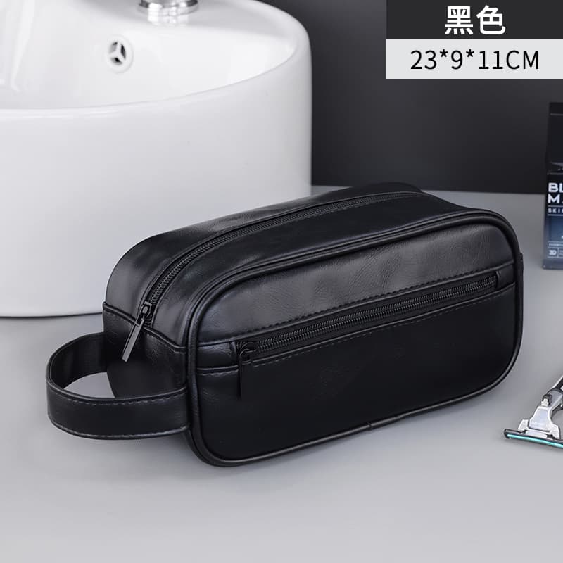 Men's PU Portable Toiletry Bag, Large Capacity Handheld Cosmetic Bag, Waterproof for Fitness, Travel, Business Trips and Cosmetic Storage
