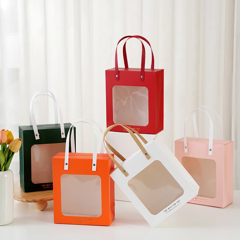 Window bag with lattice buckle transparent window handbag Creative gift window paper bag Exquisite cosmetic handbag