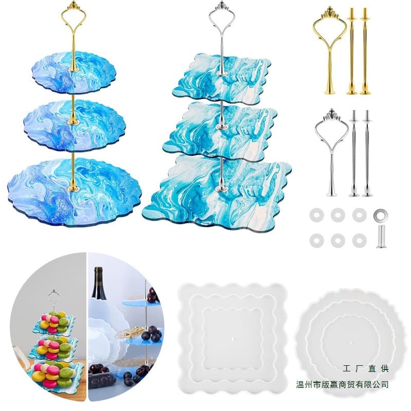 Epoxy Resin Three-Layer Tray Silicone Mold, Crystal Resin DIY Round Square Lace Display Stand Coaster