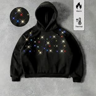 Black Starry Sky Colorful Rhinestone Fleece Hoodie Y2K Hot Girl Loose Short Printed Thermal Hoodie