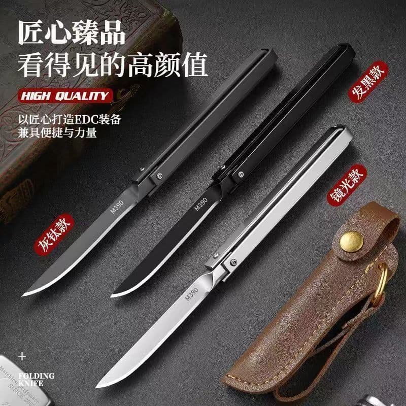 High carbon stainless steel hand-blade folding fruit knife portable paring knife 7.5cm long blade gray titanium black style