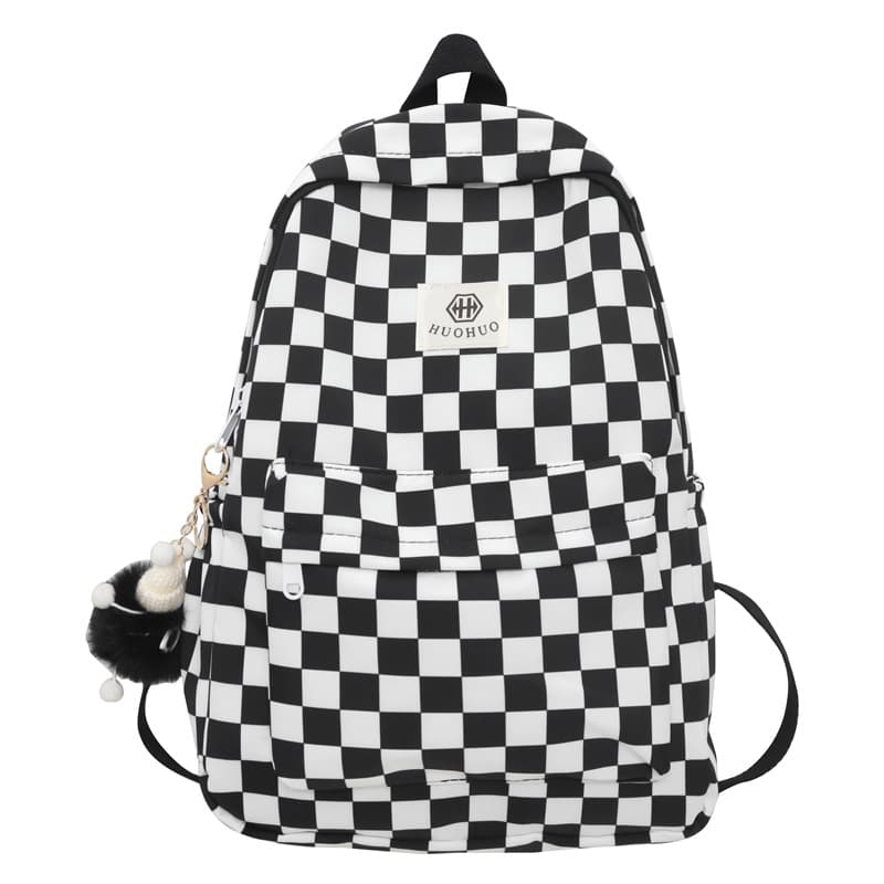 Korean Style Hong Kong Retro Backpack Fashion Casual Plaid Student School Bag Versatile Color-Block Letter Backpack for Women Wholesale