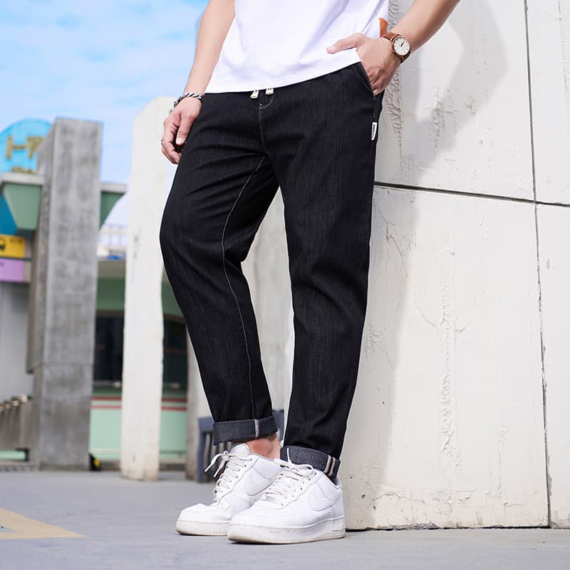 Z0002| Trendy Brand Large Size Summer Thin Mid-Waist Elastic Slimming Daily Commute Straight Leg Loose Men's Jeans