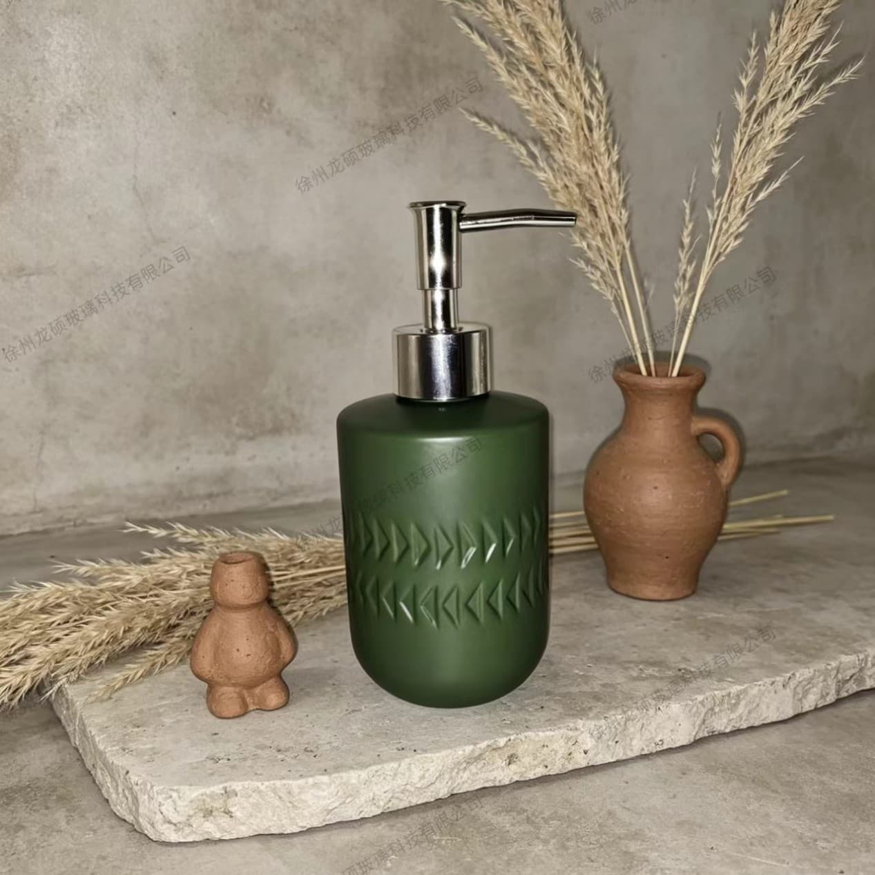 Multi-Color Matte Textured Glass Hand Sanitizer Bottle with Silver Pump Head, Nordic Light Luxury Bathroom Empty Bottle