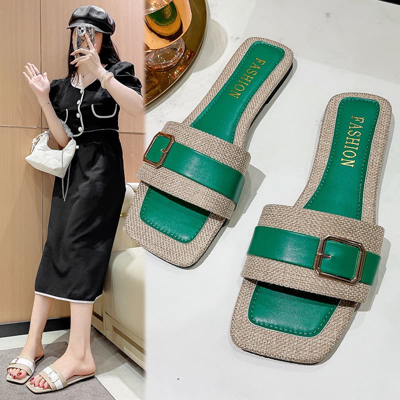 European and American foreign trade large size 2024 spring and summer women's slippers casual buckle fashion personalized beach sandals