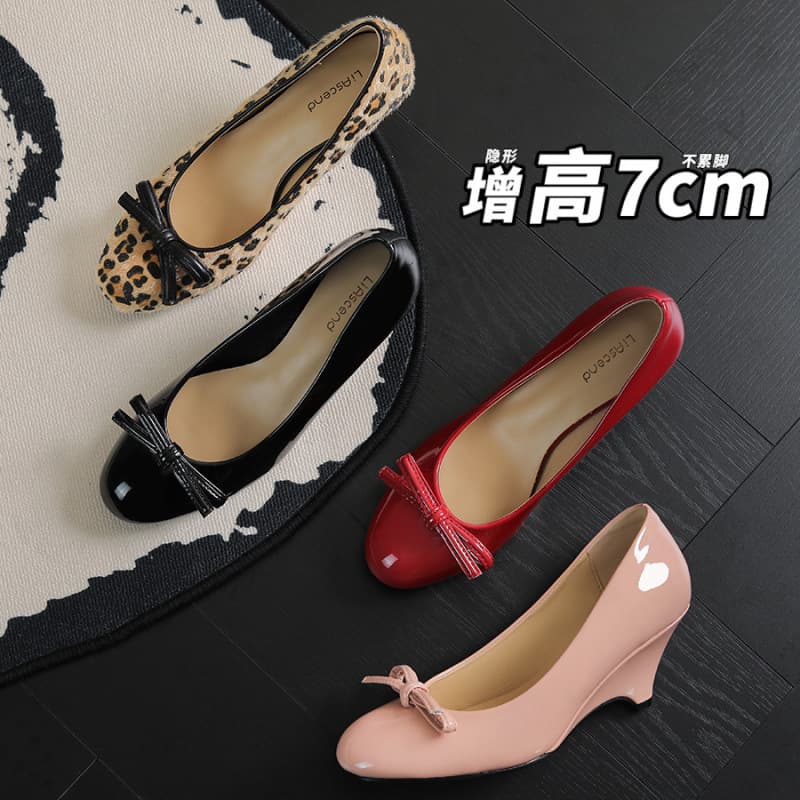 7cm Nude Wedge Heel Leopard Print Shoes High Heel Patent Leather Bow Little Chanel Style Red Mary Jane Shoes