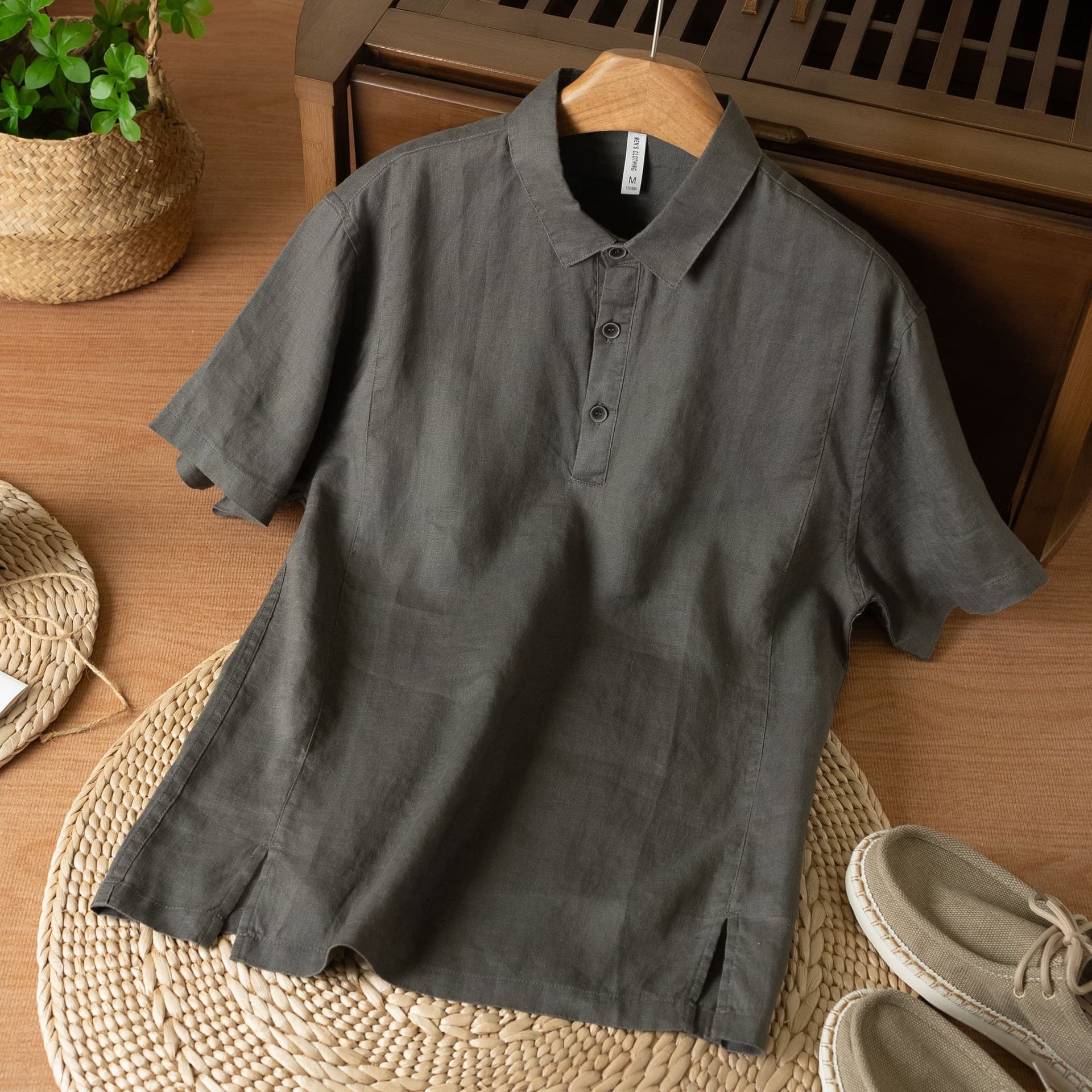 Summer Linen Short Sleeve Shirt for Men Lightweight Breathable Simple Thin T-Shirt Top in Linen Gray, Royal Blue, White