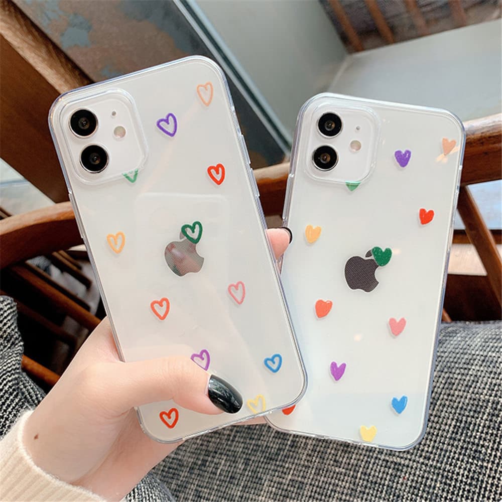 Rainbow Heart iPhone 17 Phone Case, Anti-Drop Transparent, Compatible with Apple iPhone 15 Pro Max Protective Case 12 Cross-View