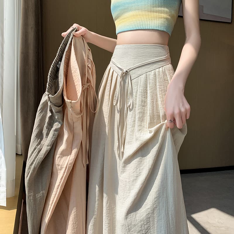 Modern Dance Pants 2026 Spring Summer Versatile Cotton Linen Elegant Vintage Wrap Skirt Pants Pleated Casual Trousers Cross-border