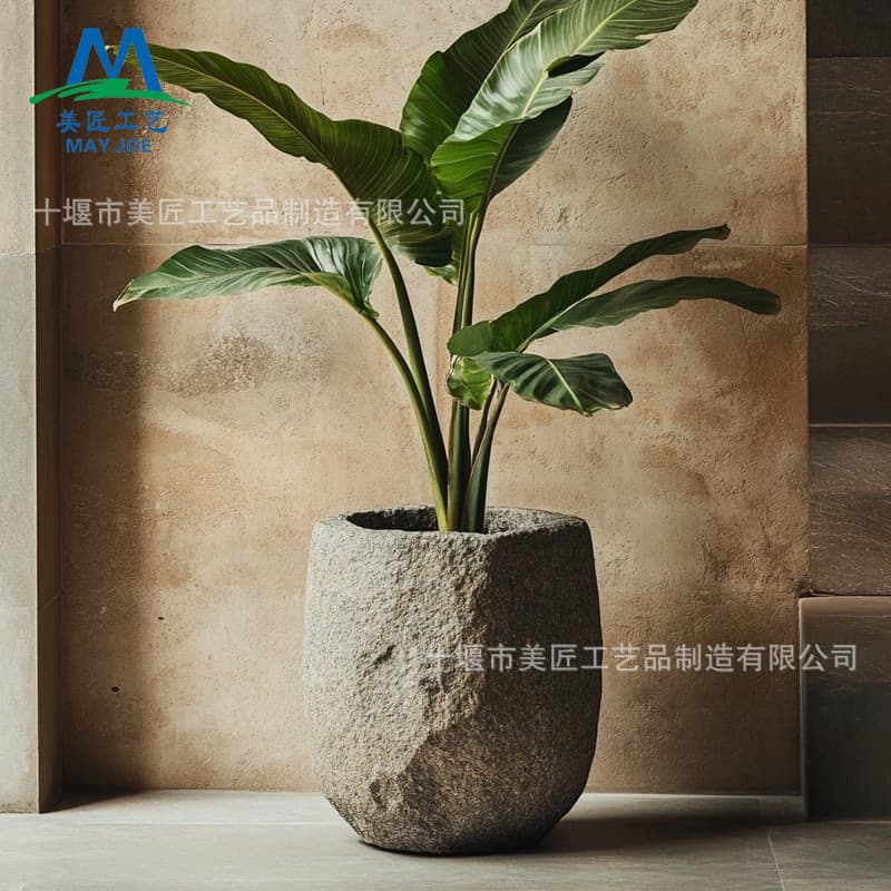Fiberglass planter imitation stone flower pot for school, mall, park tree basin, commercial decoration, outdoor planting flower bed