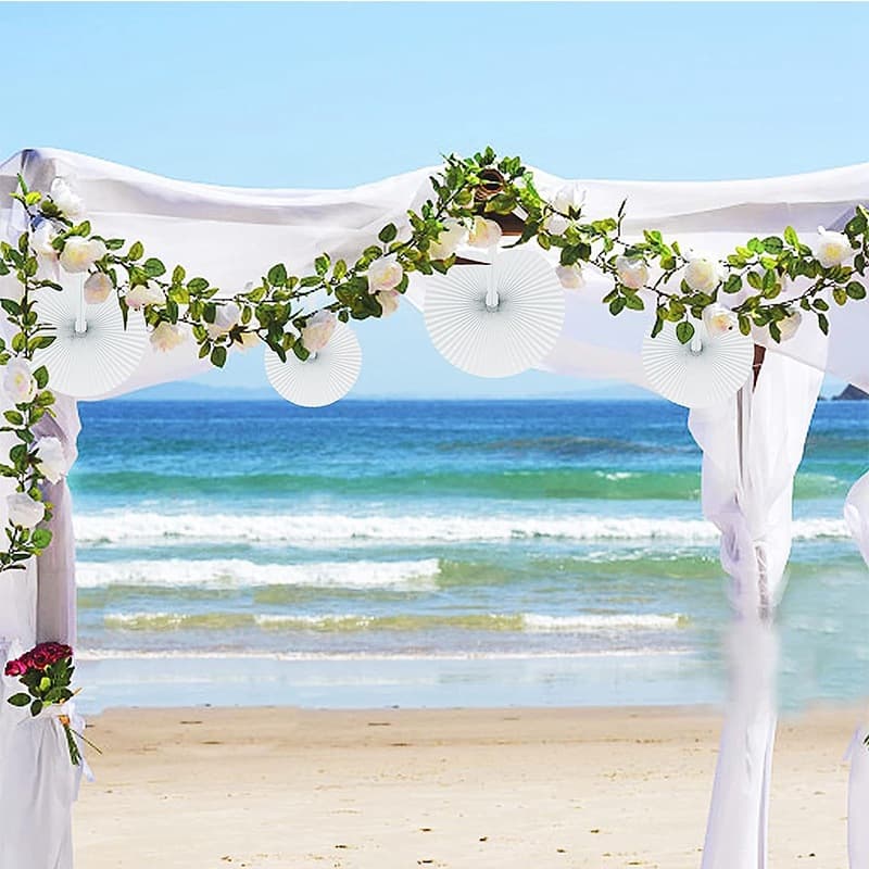 Cross-border supply for European and American weddings blank heart-shaped paper fan folding fan travel fan white heart-shaped paper fan solid color
