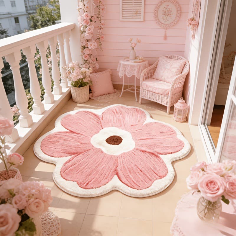 Fresh Floral Faux Cashmere Bedroom Floor Mat, Insulating Bedside Rug, Wear-Resistant Play Mat, Living Room Dirt-Resistant Sofa Blanket