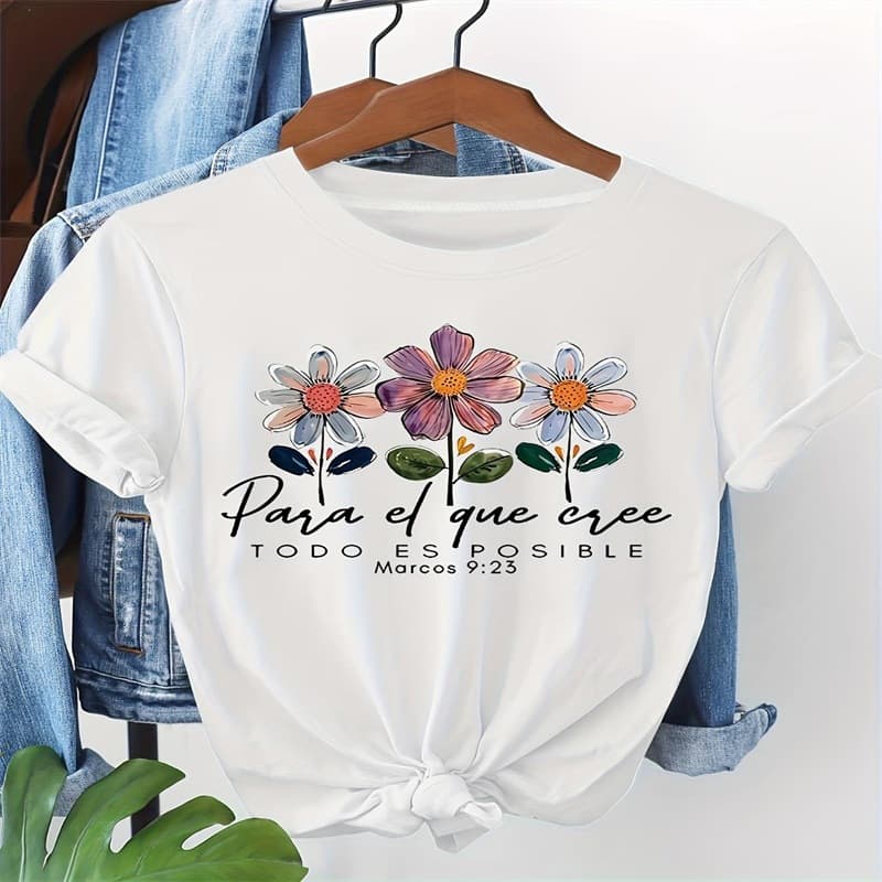 Cross-border European and American Trendy T-shirt for Women, Summer In Stock, Fashion Casual Round Neck, Printed Short Sleeve T-shirt for Women