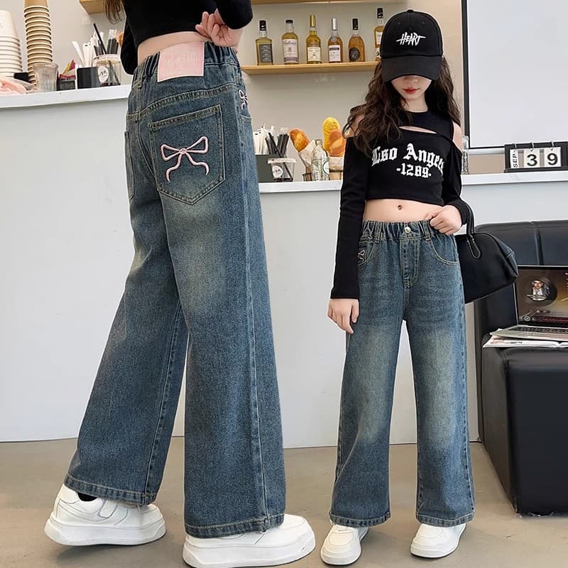 Girls' Jeans Spring/Fall 2024 New Trendy Kids Autumn Pants Casual Loose Fit for Little Girls